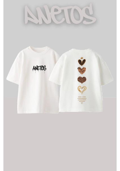 Lovers 1 Tasarım Sırt Baskılı Pamuk Beyaz Oversize T-Shirt