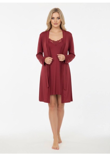 Bordo Mikro Penye Dantel 4’lü Sabahlık Gecelik Şort Takım – Yumuşak ve Şık fiyatları