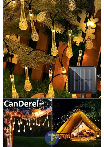 50 LED 7 Metre Sarı Kristal Su Damlası Güneş Enerjili LED Işık Solar Bahçe Ağaç Lamba Aydınlatması fırsatları