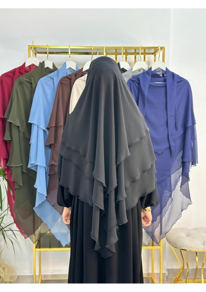 Tesettür Şifon Sufle,hazır Peçeli, Khımar ,hicap,siyah indirimleri
