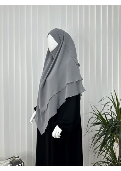 Üç Katlı Multı Sifon Sufle Eşarp ,khimar Hazır Eşarp Bağcıklı Eşarp Peçeli Gri Renk fiyatları
