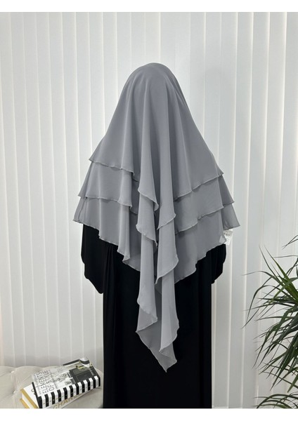 Üç Katlı Multı Sifon Sufle Eşarp ,khimar Hazır Eşarp Bağcıklı Eşarp Peçeli Gri Renk fırsatları