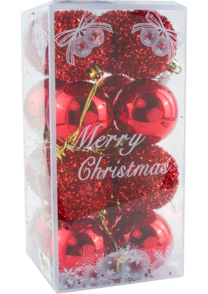 Mtxdpn 16 Adet Kırmızı Renkli Cici Top Yılbaşı Ağaç Süsü-Kırmızı