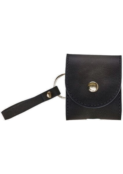 Apple Airpods 2.nesil Uyumlu Deri Kılıf Mai Snap Parlak Siyah