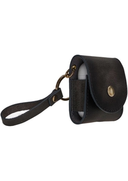 Apple Airpods 2.nesil Uyumlu Deri Kılıf Mai Snap Parlak Siyah modelleri