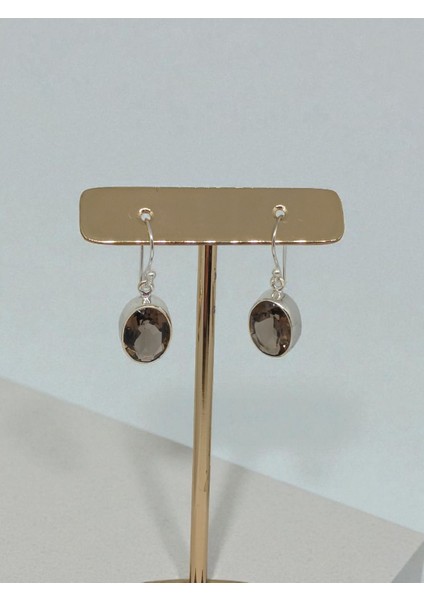 Faset Kesim Dumanlı Kuvars Taşlı 925 Ayar Gümüş El Işçiliği Küpe