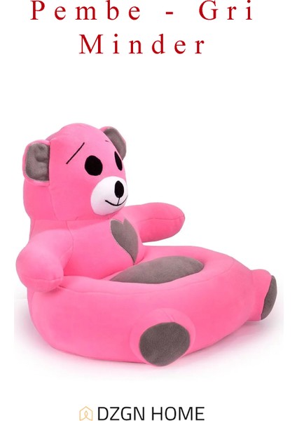 Portatif Taşınabilir Pelüş Ayıcık Koltuk- Çocuk Koltuğu - Pembe Gri