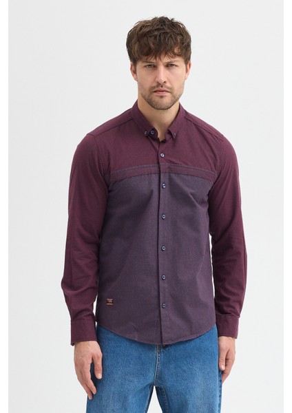 Premium Slim Fit Yün Karışımlı Kontrast Parçalı Uzun Kollu Gömlek fiyatları