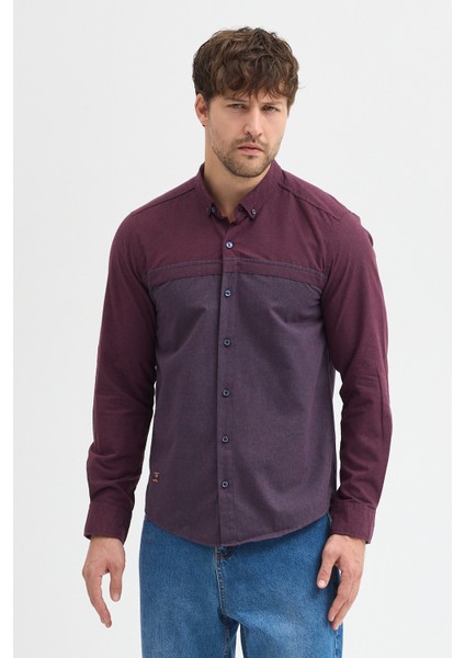 Premium Slim Fit Yün Karışımlı Kontrast Parçalı Uzun Kollu Gömlek modelleri