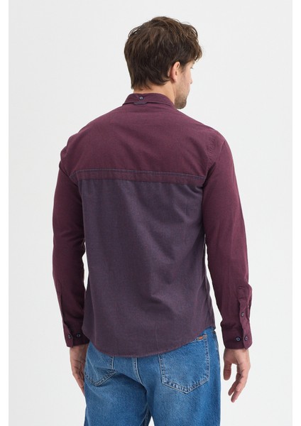 Premium Slim Fit Yün Karışımlı Kontrast Parçalı Uzun Kollu Gömlek