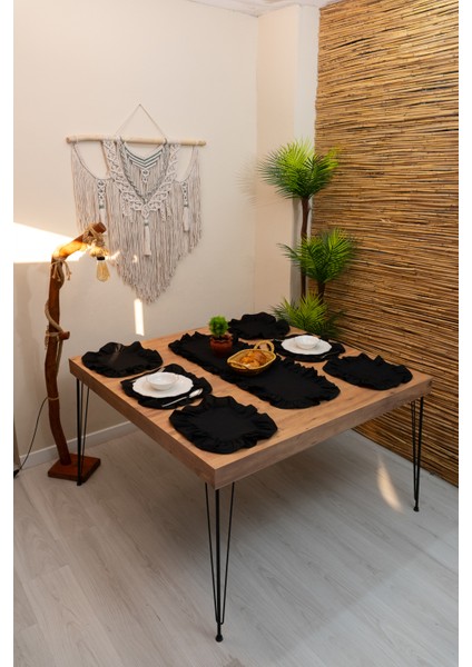 Rufle | Siyah 7 Parça Fırfırlı Sofra Sunum Seti 40 x 150 fırsatları