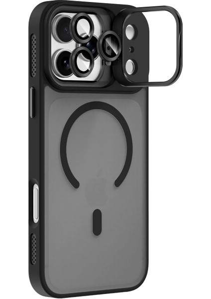 Apple iPhone 17 Pro Max Lens Hediyeli Kapak Kamera Korumalı Wireless Şarj Özellikli Standlı Premium Kılıf - Siyah