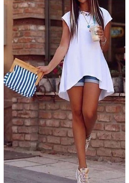 Kadın Kısa Kollu Asimetrik Viskon Kumaş Bluz fiyatları