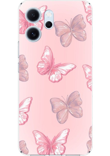 Oppo Reno 14F Uyumlu Pembe Kelebekler Baskılı Silikon Kılıf