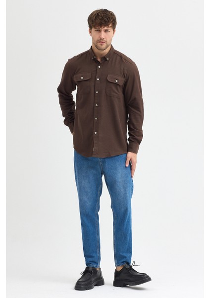 Kaşmir Görünümlü Çift Cepli Regular Fit Uzun Kollu Erkek Gömlek modelleri