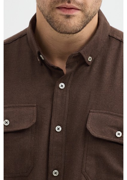 Kaşmir Görünümlü Çift Cepli Regular Fit Uzun Kollu Erkek Gömlek fırsatları
