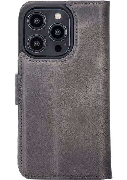 Apple iPhone 14 Pro Uyumlu Deri Cüzdanlı Kılıf Mwwn VS4EF Gri indirimleri