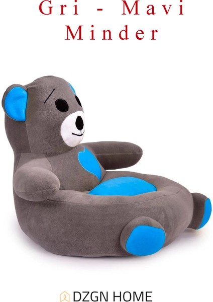 Portatif Taşınabilir Pelüş Ayıcık Koltuk- Çocuk Koltuğu - Gri Mavi