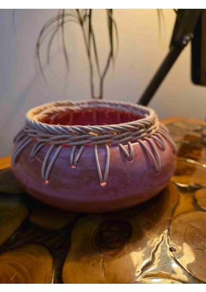 Bambu Ip Örgülü Dekoratif Seramik Tabak