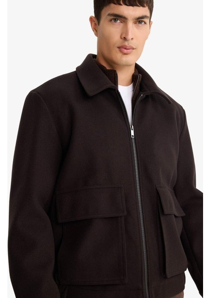 Regular Fit Gömlek Yaka Fermuarlı İç Cepli Mont E9978AX25WN fırsatları