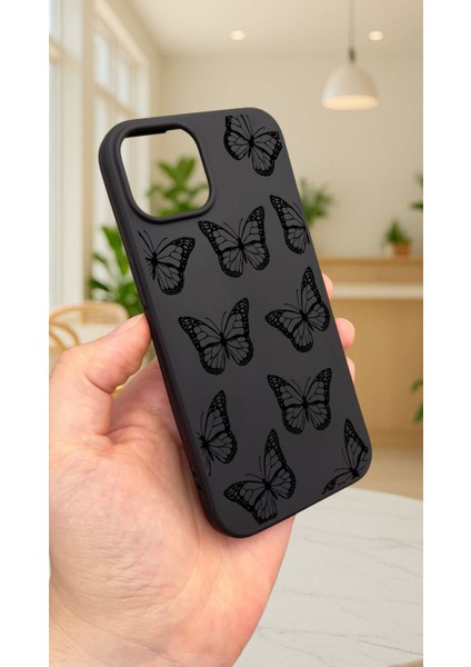 iPhone 13/14 -Siyah Kelebek Desenli Silikon Darbe Emici Klasik Korumalı Rubber KILIF277 modelleri