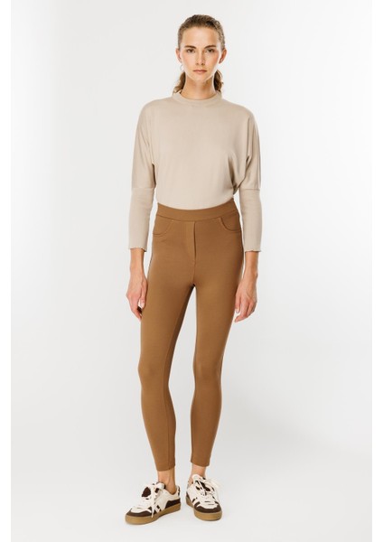 Kalın Kumaş Yüksek Bel Tayt Pantolon-Camel fiyatları