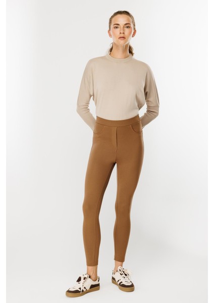 Kalın Kumaş Yüksek Bel Tayt Pantolon-Camel modelleri