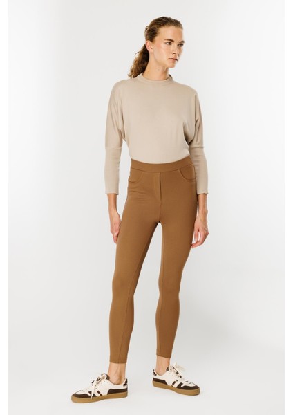 Kalın Kumaş Yüksek Bel Tayt Pantolon-Camel fırsatları