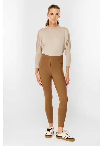 Kalın Kumaş Yüksek Bel Tayt Pantolon-Camel indirimleri