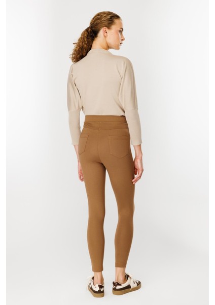 Kalın Kumaş Yüksek Bel Tayt Pantolon-Camel