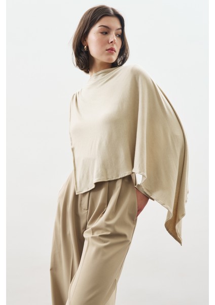 Şal Detaylı Dökümlü Bluz Taş