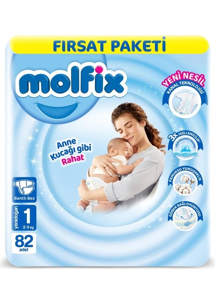 bulurum molfix bebek bezi fırsat paketi 1 beden 25 kg 82 adet