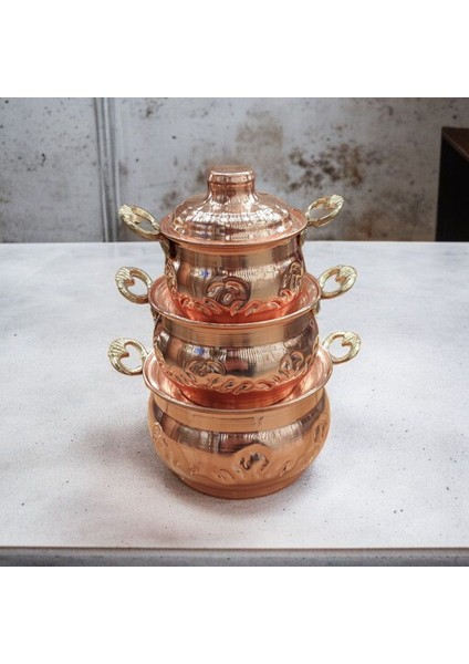 Mini Bakır Tencere 18*8 cm Mini Süs Tencere 3'lü Süs Biblo Tencere Minyatur Tencere modelleri