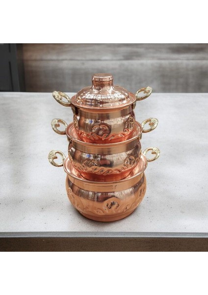 Mini Bakır Tencere 18*8 cm Mini Süs Tencere 3'lü Süs Biblo Tencere Minyatur Tencere indirimleri