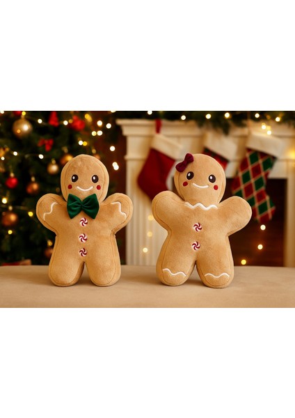 2'li Peluş Sevimli Kurabiye Adam ve Kurabiye Oyuncak Yılbaşı Dekorasyon 35 cm