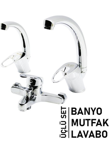 3lü Set Banyo - Evye Mutfak - Lavabo Aç Kapa Mix Batarya Musluk (5264)
