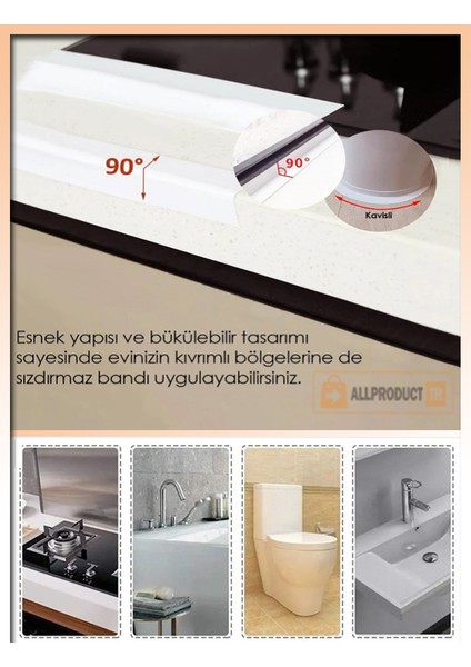 Su Sızdırmaz Banyo Mutfak Lavabo Küvet Kenar Bandı 3.2 M x 38 mm – Kendinden Yapışkanlı Su Geçirmez Izolasyon Şerit Bandı, Pvc Sızdırmaz Tamir Bandı Beyaz
