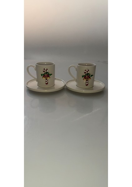 Baston Aksesuarlı 2 Kişilik Derya Porselen Kahve Seti, Yılbaşı Hediyelik Fincan fiyatları