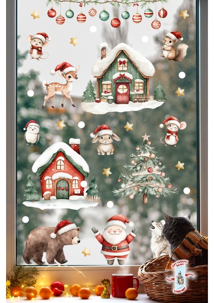 89 Parça Çift Taraflı Yılbaşı Cam Sticker Seti – Suya Dayanıklı Noel Süsleri - Yeni Yıl Cam Duvar fiyatları