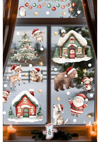 89 Parça Çift Taraflı Yılbaşı Cam Sticker Seti – Suya Dayanıklı Noel Süsleri - Yeni Yıl Cam Duvar modelleri