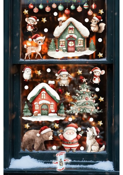 89 Parça Çift Taraflı Yılbaşı Cam Sticker Seti – Suya Dayanıklı Noel Süsleri - Yeni Yıl Cam Duvar indirimleri