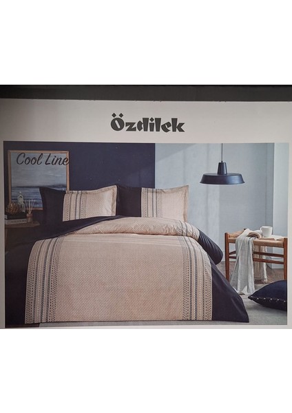 Ranforce Çift Kişilik Nevresim Takımı Cool Line Lacivert Bej