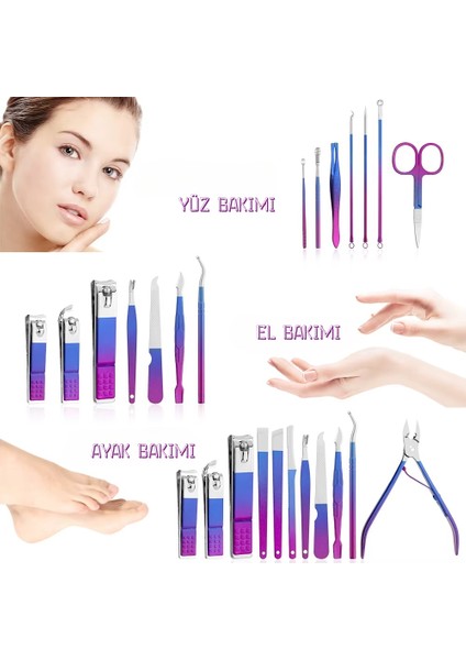 18 Parça Profesyonel Manikür Pedikür Seti Paslanmaz Çelik Yüz Bakım Tırnak Ayak Bakım Seyahat Çanta fiyatları