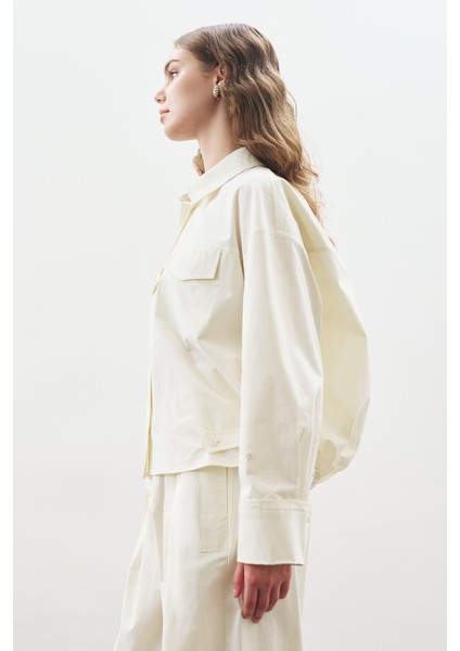 Dikiş Detaylı Bomber Gömlek Ekru