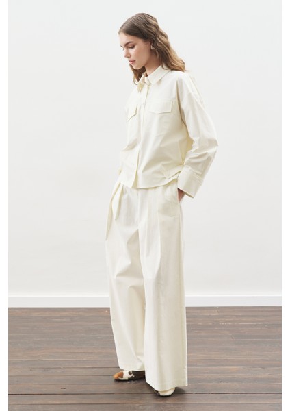 Dikiş Detaylı Bomber Gömlek Ekru