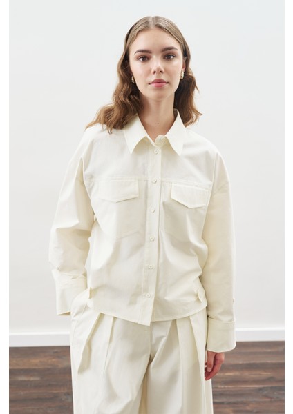 Dikiş Detaylı Bomber Gömlek Ekru