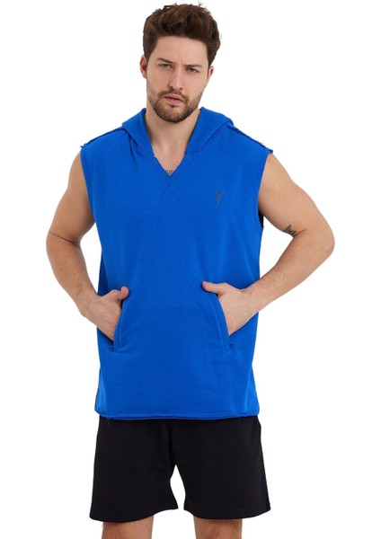 Erkek T-Shirt Sıfır Kol Kapşonlu Spor Sweatshirt