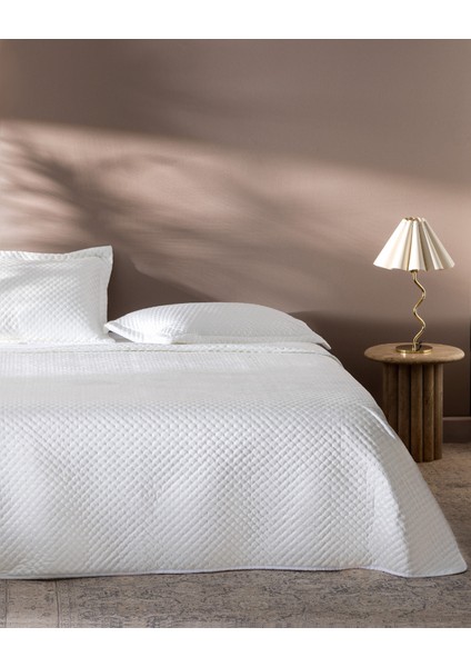 Boulogne Tek Kişilik kadife Yatak Örtüsü - Ekru