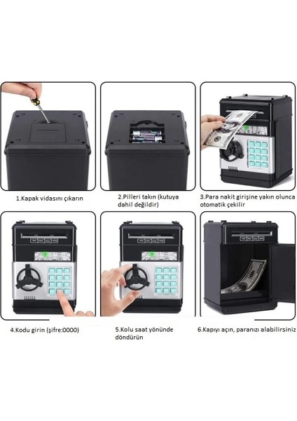 Elektronik Şifreli Kasa Otomatik Kağıt Para Alan Atm Kumbara (5067) modelleri