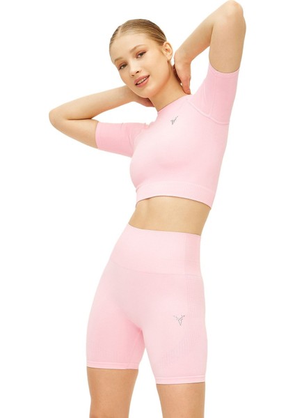 Alt Üst Takım Seamless Esnek Toparlayıcı Tayt Şort ve Yarım Kol Büstiyer Spor Takım